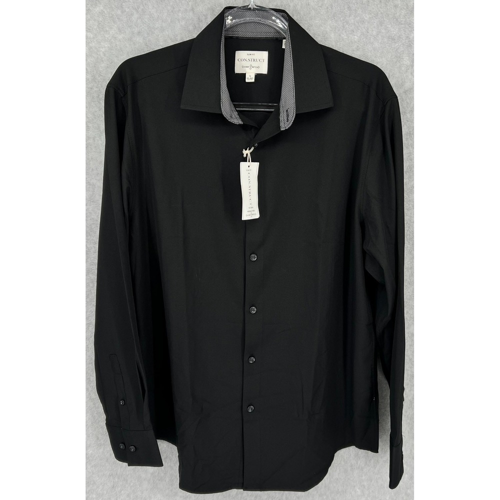 CON.STRUCT Mens L 16 16.5 34/35 Slim Fit Dress Shirt Black NWT 4-Way Stretch New